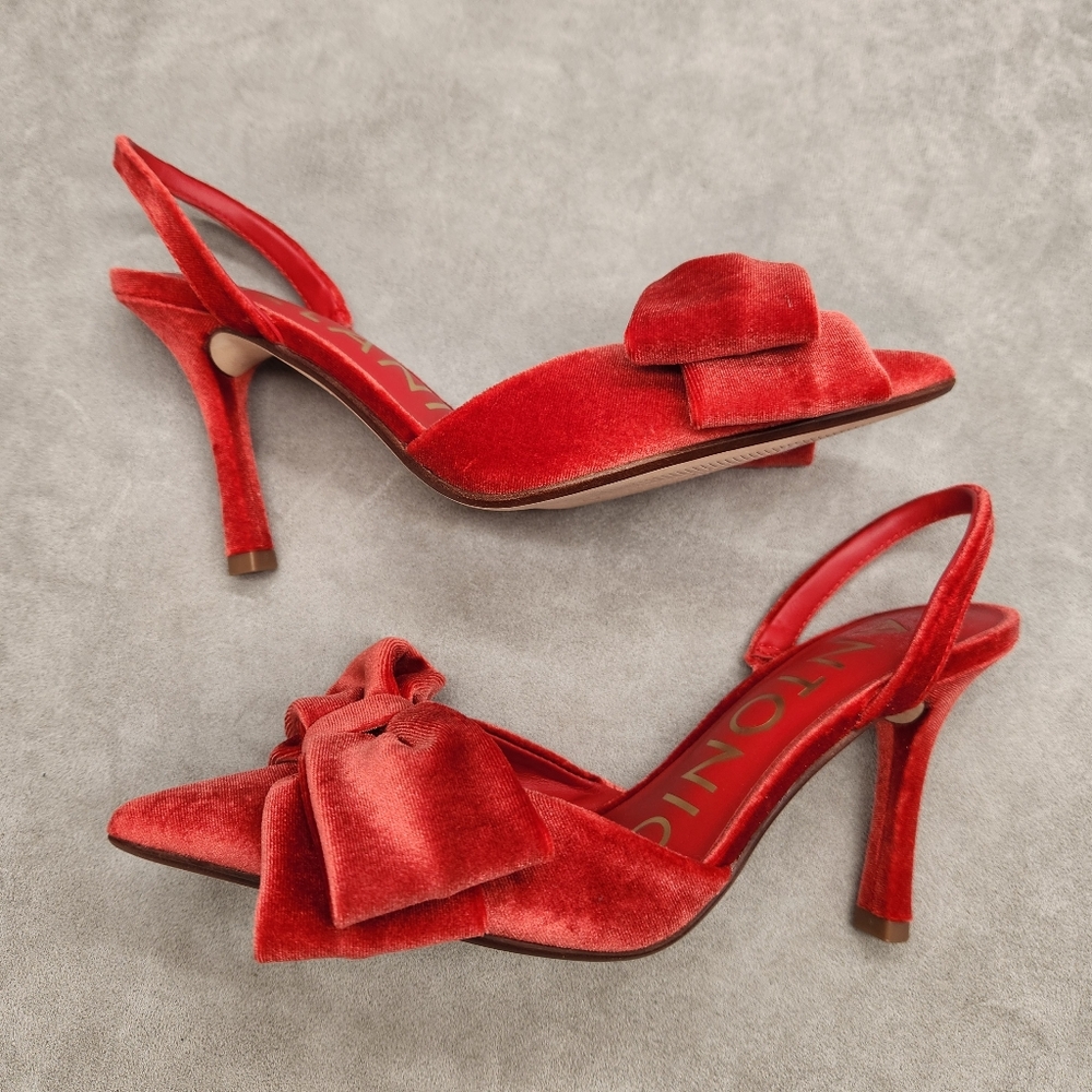 Antonio Melani Slingback Pumps 6 Red Scarlet Velvet Gentry Bow Pointy New $110 - Picture 2 of 15